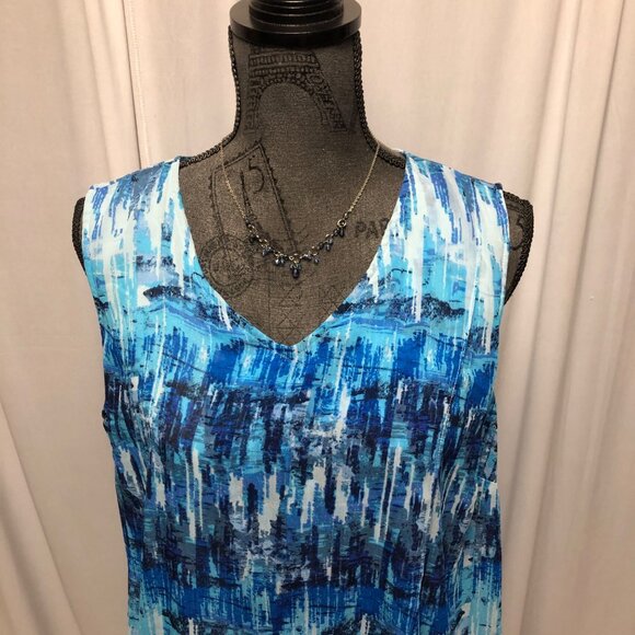 H by Halston Tunic Womens Size Large Blue Sleeveless Chiffon Overlay Summer Top - Picture 3 of 8